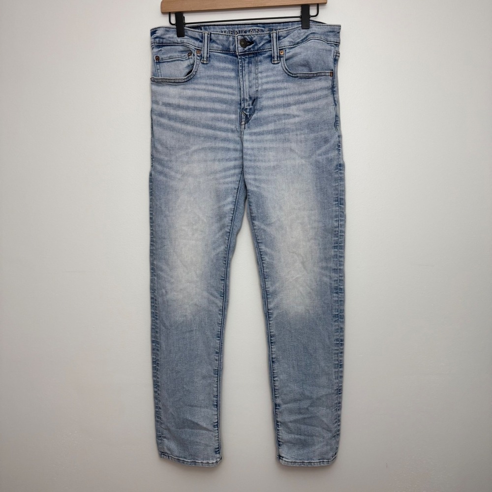 American Eagle Airflex+ Slim Straight Mens Jeans Light Wash Blue 32x32